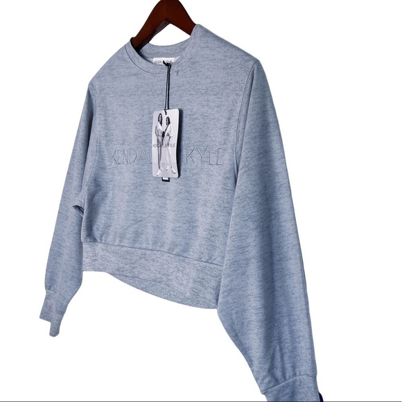 KENDALL & KYLIE NWT Cropped Logo Sweatshirt Size Large in Heather Gray - Picture 3 of 11